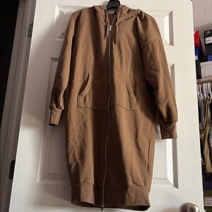 Brown Hooded Zip-Up Coat